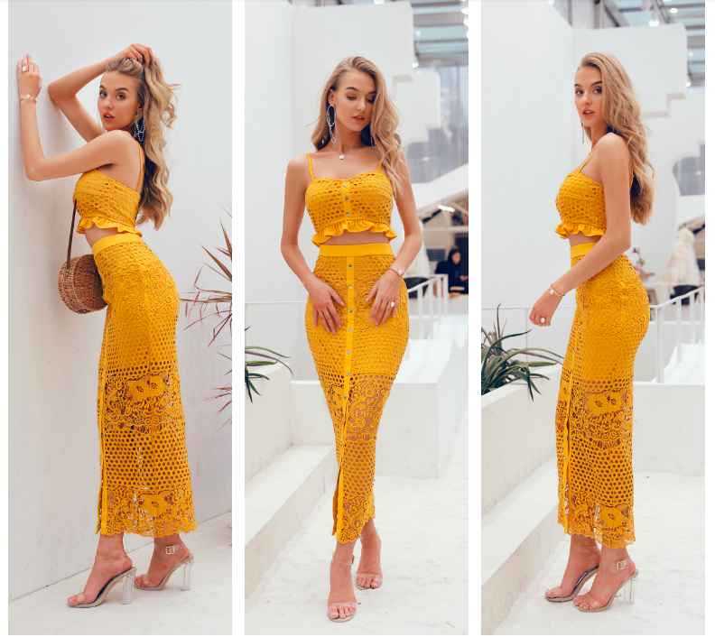 Elegant yellow long dress 2 piece maxi dress