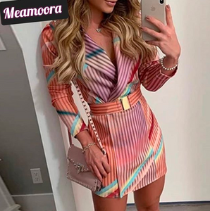 Colorful Striped Print Blazer Dress