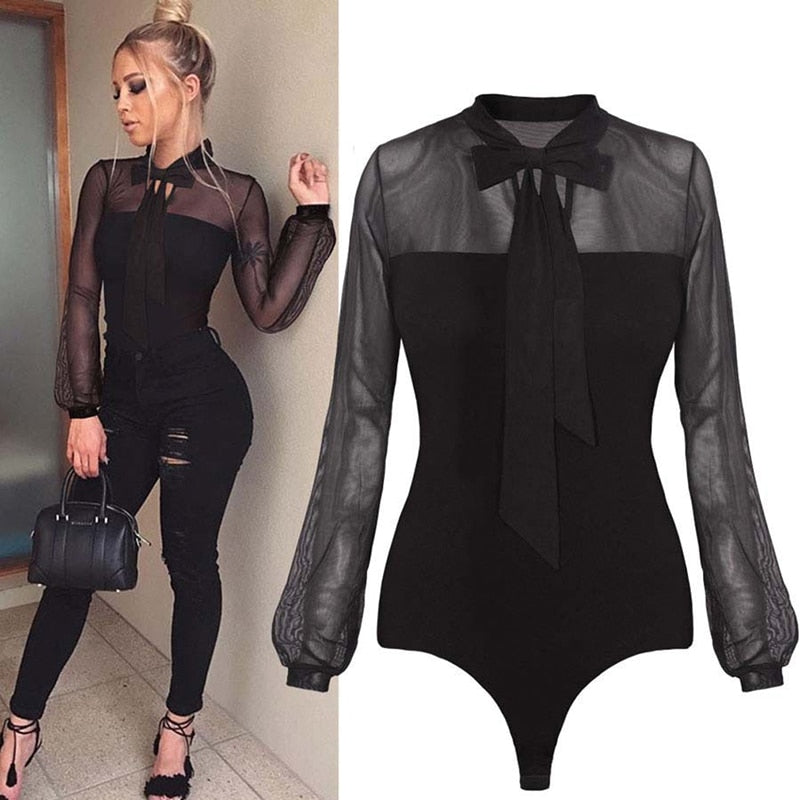 Bodysuit Women Sexy Mesh Bodysuit Transparent Tops