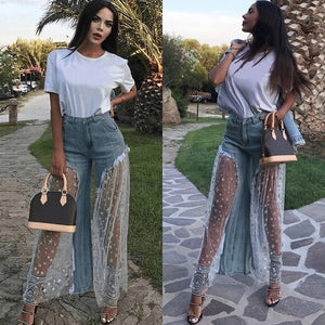 Sexy Women Wide Leg Pants Sheer Mesh