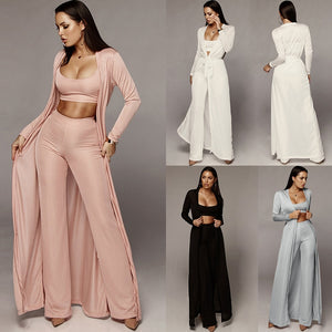 3 Piece Set Spaghetti Strap Crop Top with Overcoat