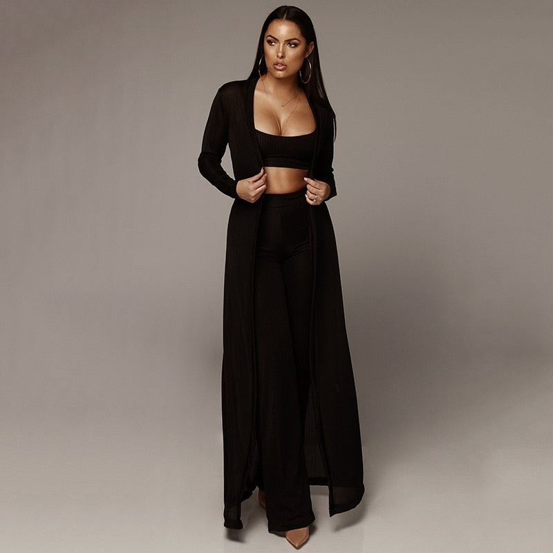 3 Piece Set Spaghetti Strap Crop Top with Overcoat