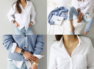 One Pocket Women White Shirt Female Blouse T