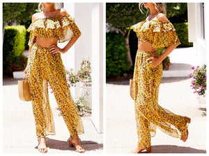 2 Pieces Suits Sets Women  Shoulder Crop Tops With Long Pants