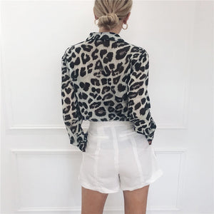 Blouse Long Sleeve Sexy Leopard Print