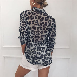 Blouse Long Sleeve Sexy Leopard Print