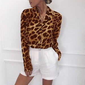 Blouse Long Sleeve Sexy Leopard Print