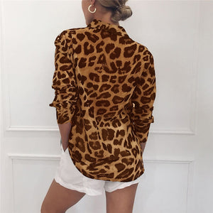 Blouse Long Sleeve Sexy Leopard Print