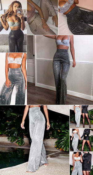 Silver Sparkly Wide Leg Pants