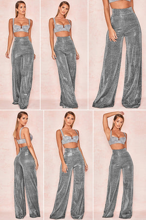 Silver Sparkly Wide Leg Pants