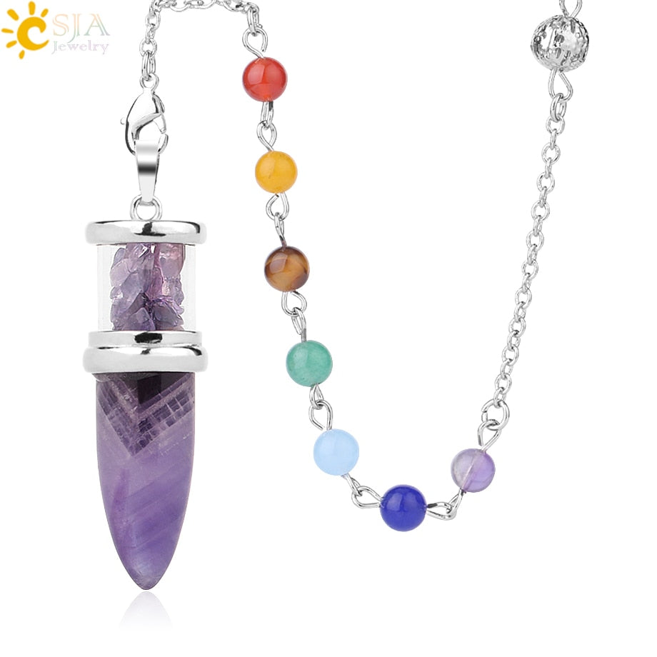 Natural Stone Pendulum  Bottle Bullet 7 Chakra pendant  Chain