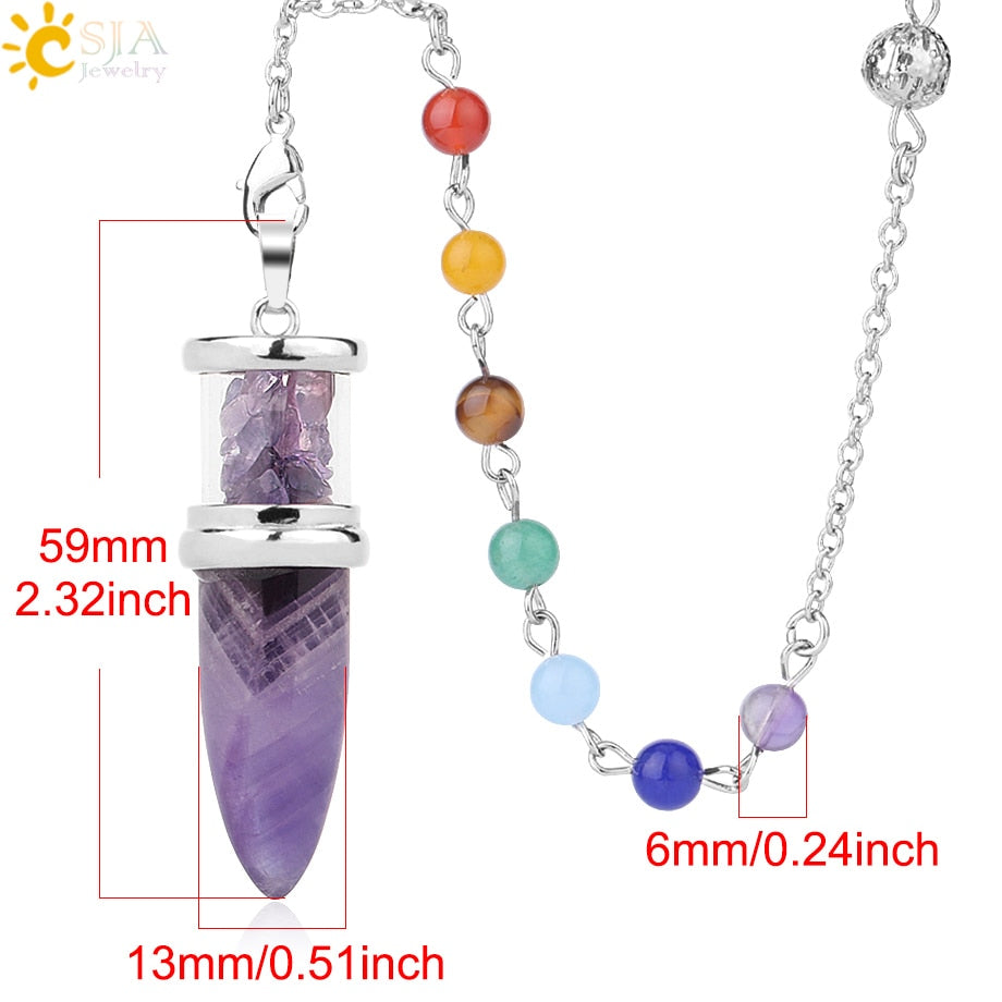 Natural Stone Pendulum  Bottle Bullet 7 Chakra pendant  Chain