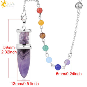 Natural Stone Pendulum  Bottle Bullet 7 Chakra pendant  Chain