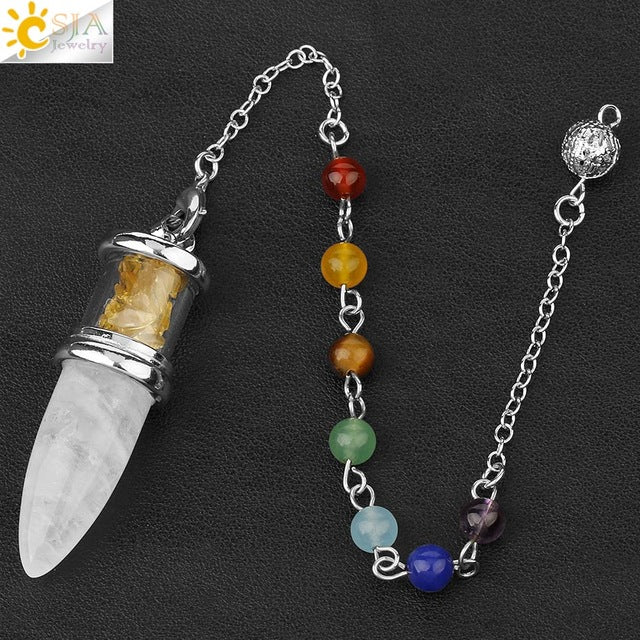 Natural Stone Pendulum  Bottle Bullet 7 Chakra pendant  Chain