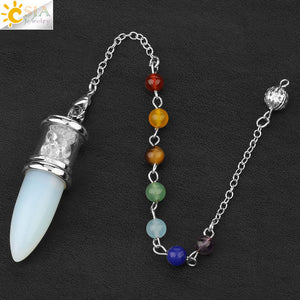 Natural Stone Pendulum  Bottle Bullet 7 Chakra pendant  Chain