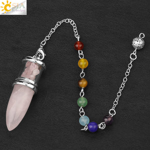 Natural Stone Pendulum  Bottle Bullet 7 Chakra pendant  Chain