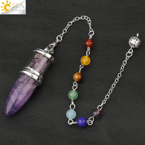 Natural Stone Pendulum  Bottle Bullet 7 Chakra pendant  Chain