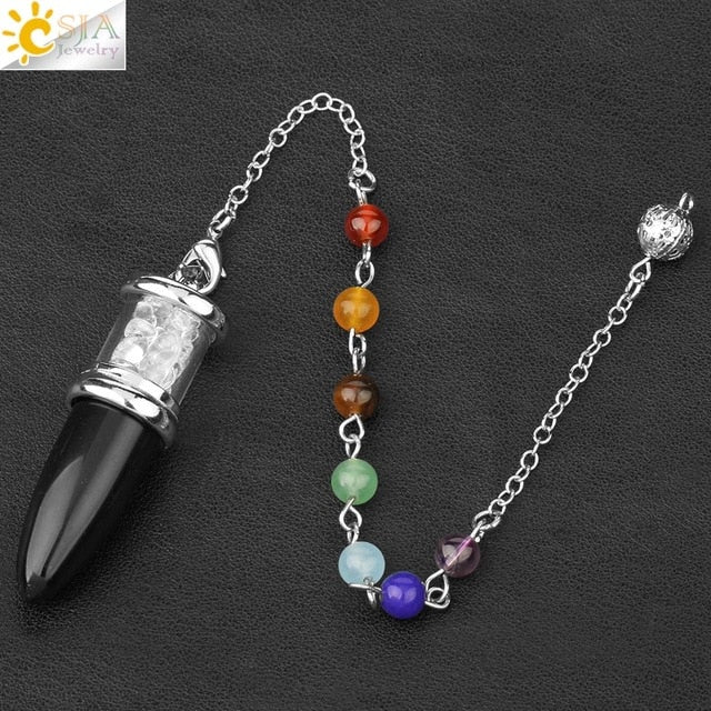 Natural Stone Pendulum  Bottle Bullet 7 Chakra pendant  Chain