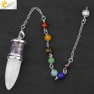 Natural Stone Pendulum  Bottle Bullet 7 Chakra pendant  Chain