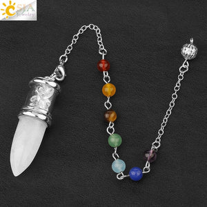 Natural Stone Pendulum  Bottle Bullet 7 Chakra pendant  Chain