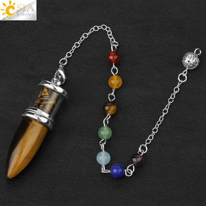 Natural Stone Pendulum  Bottle Bullet 7 Chakra pendant  Chain