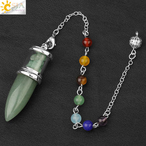 Natural Stone Pendulum  Bottle Bullet 7 Chakra pendant  Chain