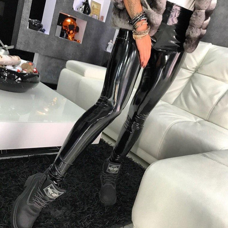 Ladies Leggings PU Leather in Black  Slim Long Pants