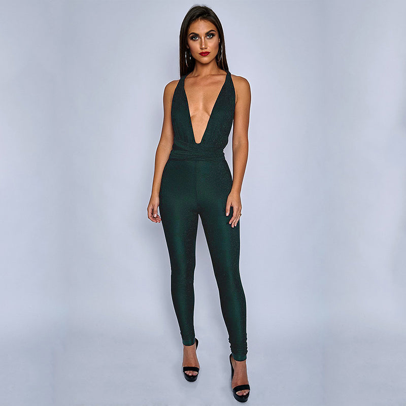 glitter Backless Bodycon Sexy Jumpsuits