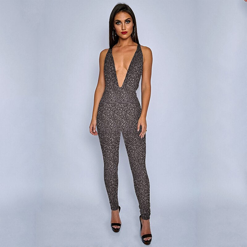 glitter Backless Bodycon Sexy Jumpsuits