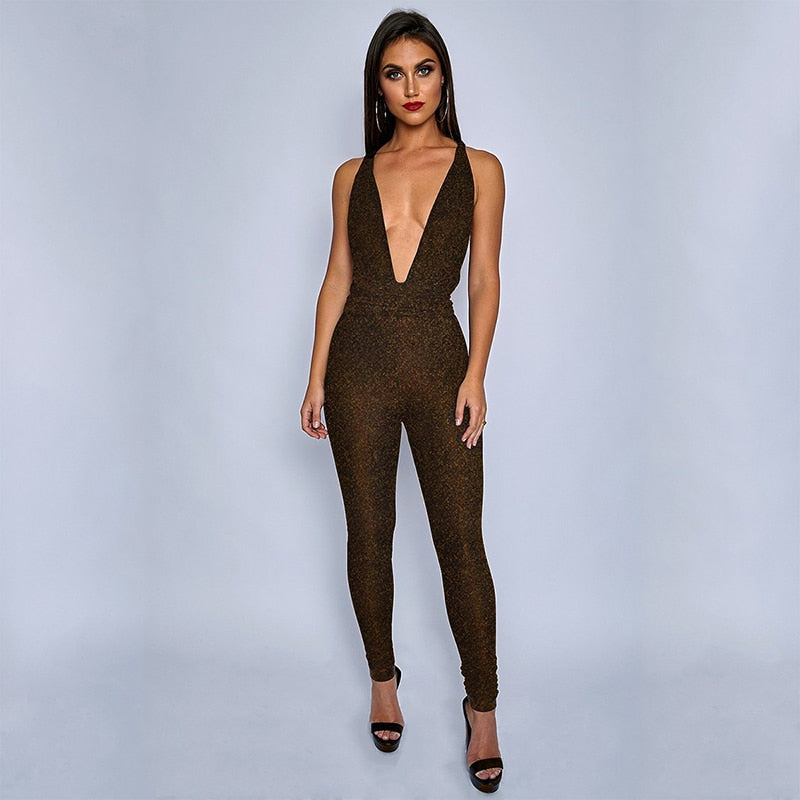 glitter Backless Bodycon Sexy Jumpsuits