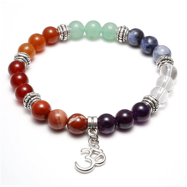 Natural 7 Chakras Bracelet with Engraved Stone