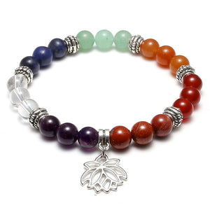 Natural 7 Chakras Bracelet with Engraved Stone