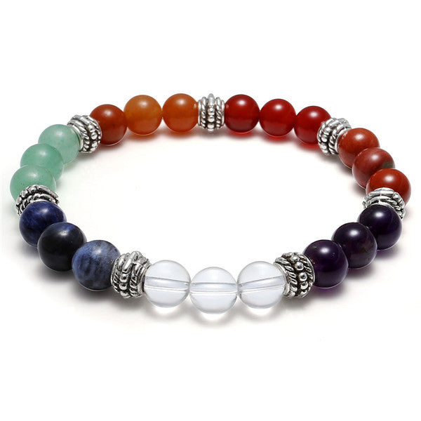 Natural 7 Chakras Bracelet with Engraved Stone