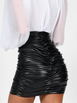 PU Leather  Skirt Sexy Black Ultra Short Party Skirts