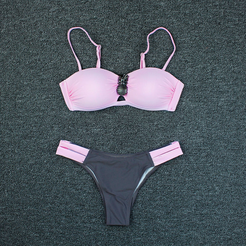 Push Up Bikini Set Pink Swimwear