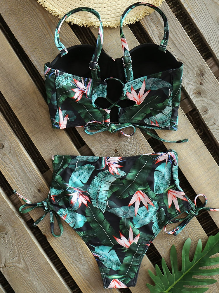 Leaf Print Bikinis Women Swimsuit