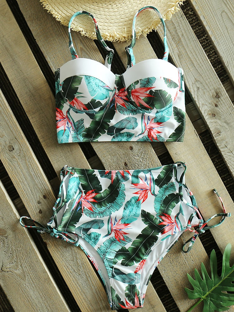 Leaf Print Bikinis Women Swimsuit