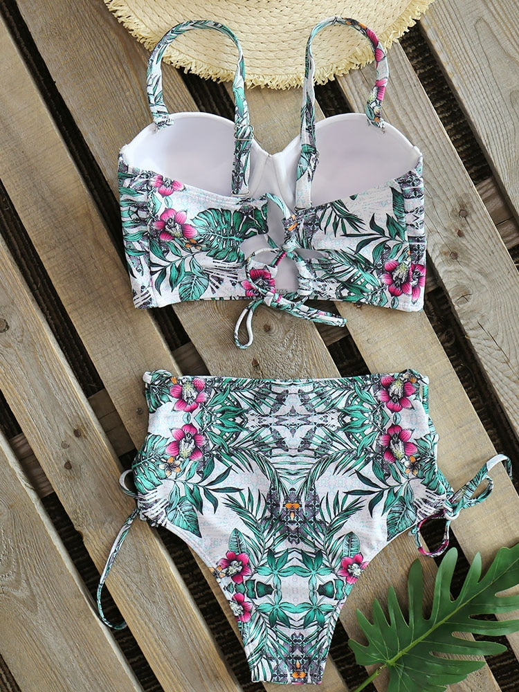 Leaf Print Bikinis Women Swimsuit