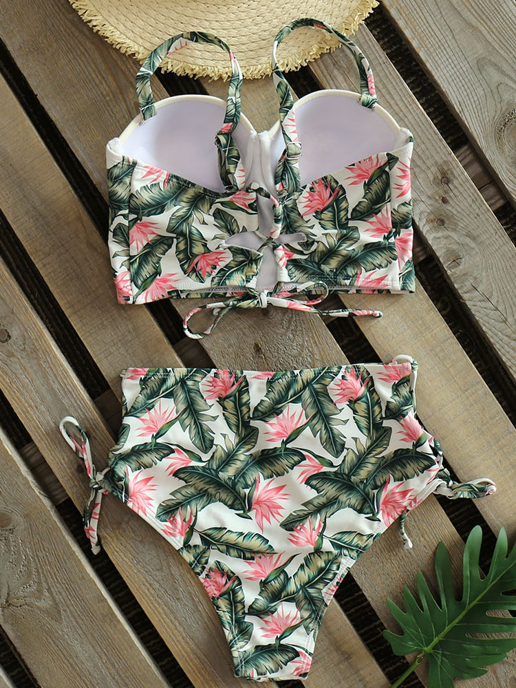 Leaf Print Bikinis Women Swimsuit