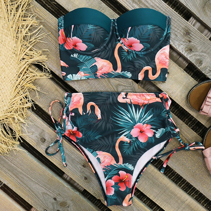 Leaf Print Bikinis Women Swimsuit