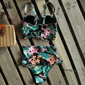 Leaf Print Bikinis Women Swimsuit