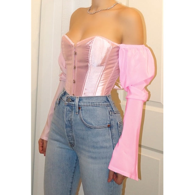 French romance  shoulder tops party night Strapless shirt