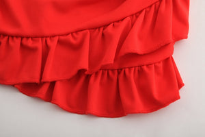 Two Pieces Set Women Ruffles Dress Red Off Shoulder Mini Party Dress