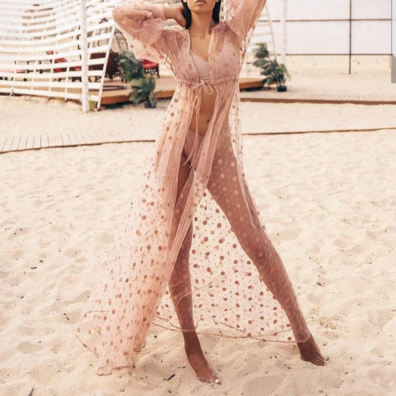 Mesh Cover up  Pink dot swimsuit cover-ups