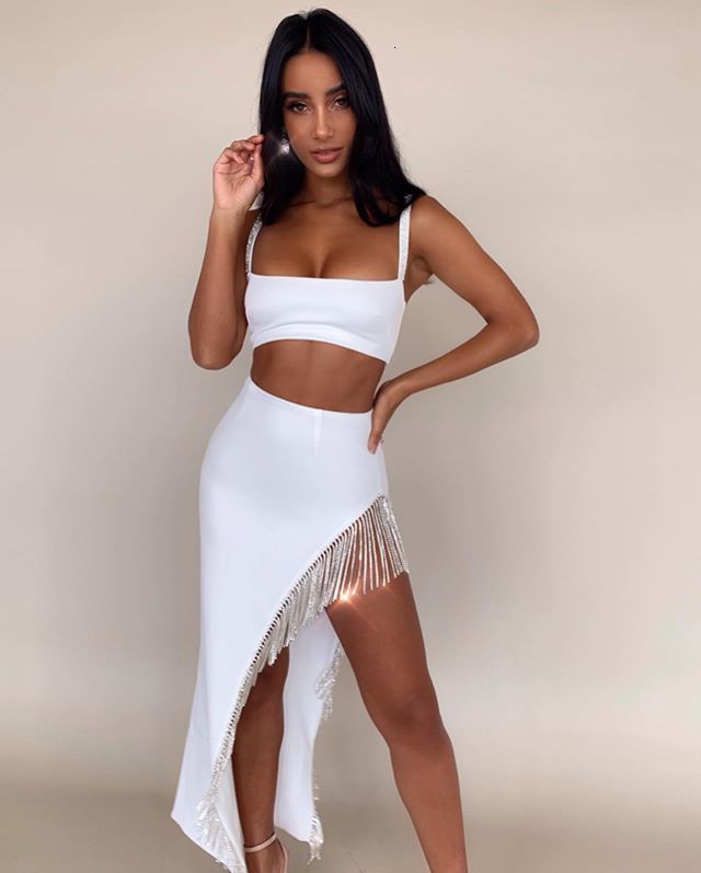 2 Piece Set Spaghetti Strap Crop Top Short Skirt