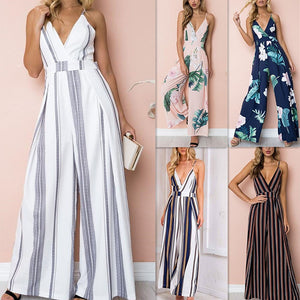 bodysuit Women Summer Sleeveless Strip Jumpsuit