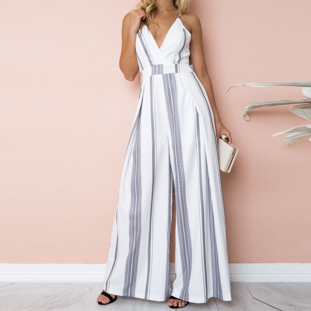 bodysuit Women Summer Sleeveless Strip Jumpsuit