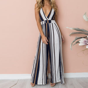 bodysuit Women Summer Sleeveless Strip Jumpsuit