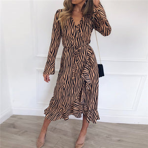 Zebra Print Beach Maxi Dress Long Sleeve