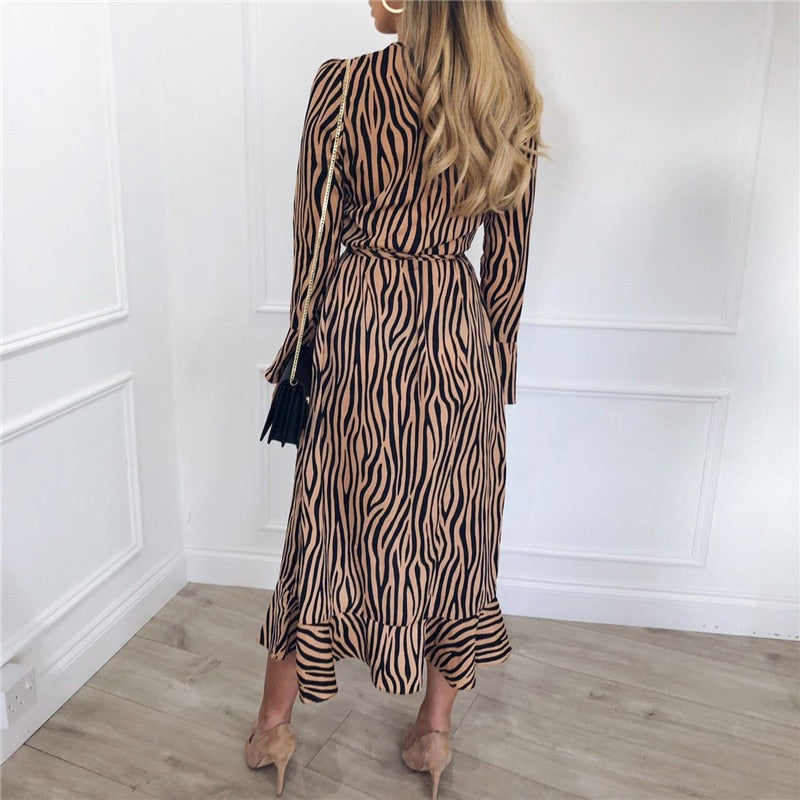 Zebra Print Beach Maxi Dress Long Sleeve